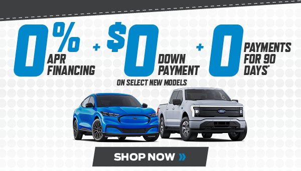 0% APR FINANCING + $0 DOWN PAYMENT + 0 PAYMENTS FOR 90 DAYS!**  On select new models